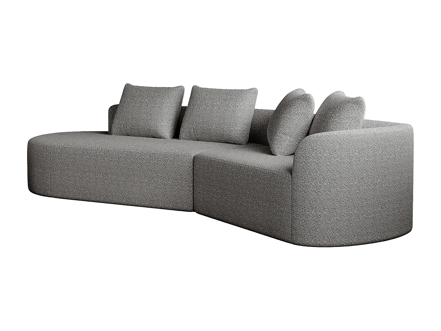 Jasnoszara sofa narożna - sofa 4-osobowa z 4 poduszkami dekoracyjnymi i oparciem - szenil