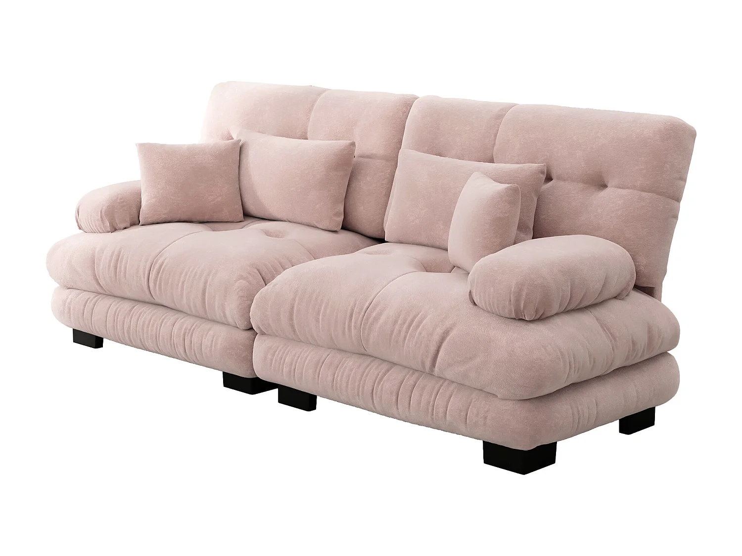 Roze 2-zitsbank - Rechte bank met 2 lendenkussens en 2 sierkussens - chenille