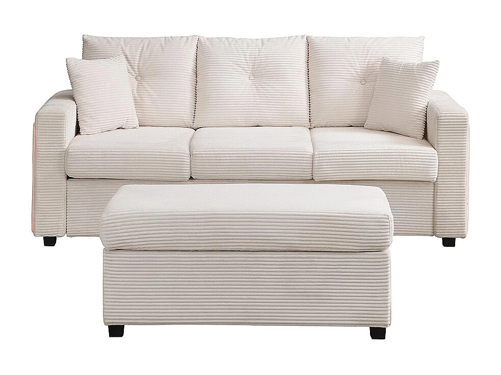 Canapé 3 places LED modulaire en L avec pouf surdimensionné assise moelleuse salon résistant beige