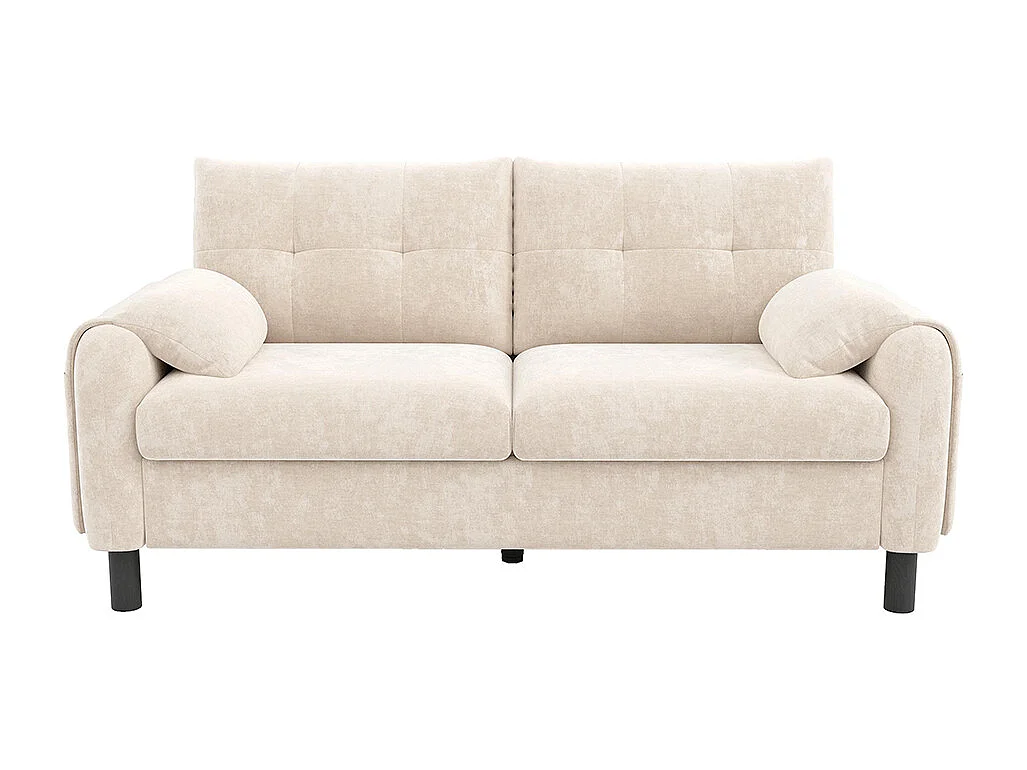 Canapé 2 places beige tissu chenille coussins épais rembourré confortable salon chambre appartement scandinave