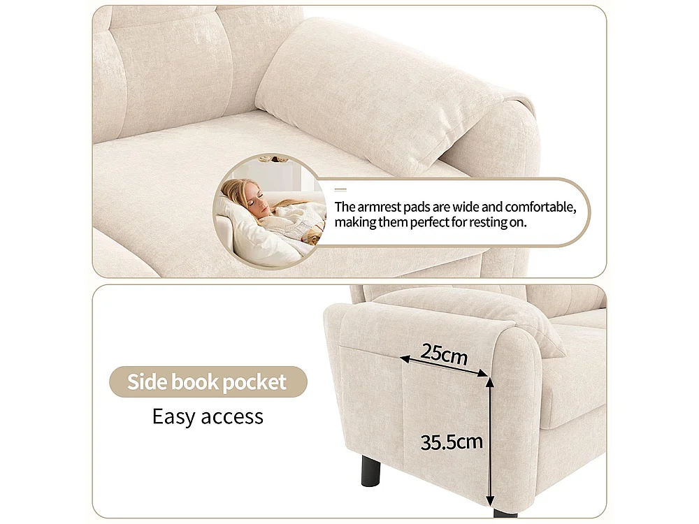 Canapé 2 places beige tissu chenille coussins épais rembourré confortable salon chambre appartement scandinave