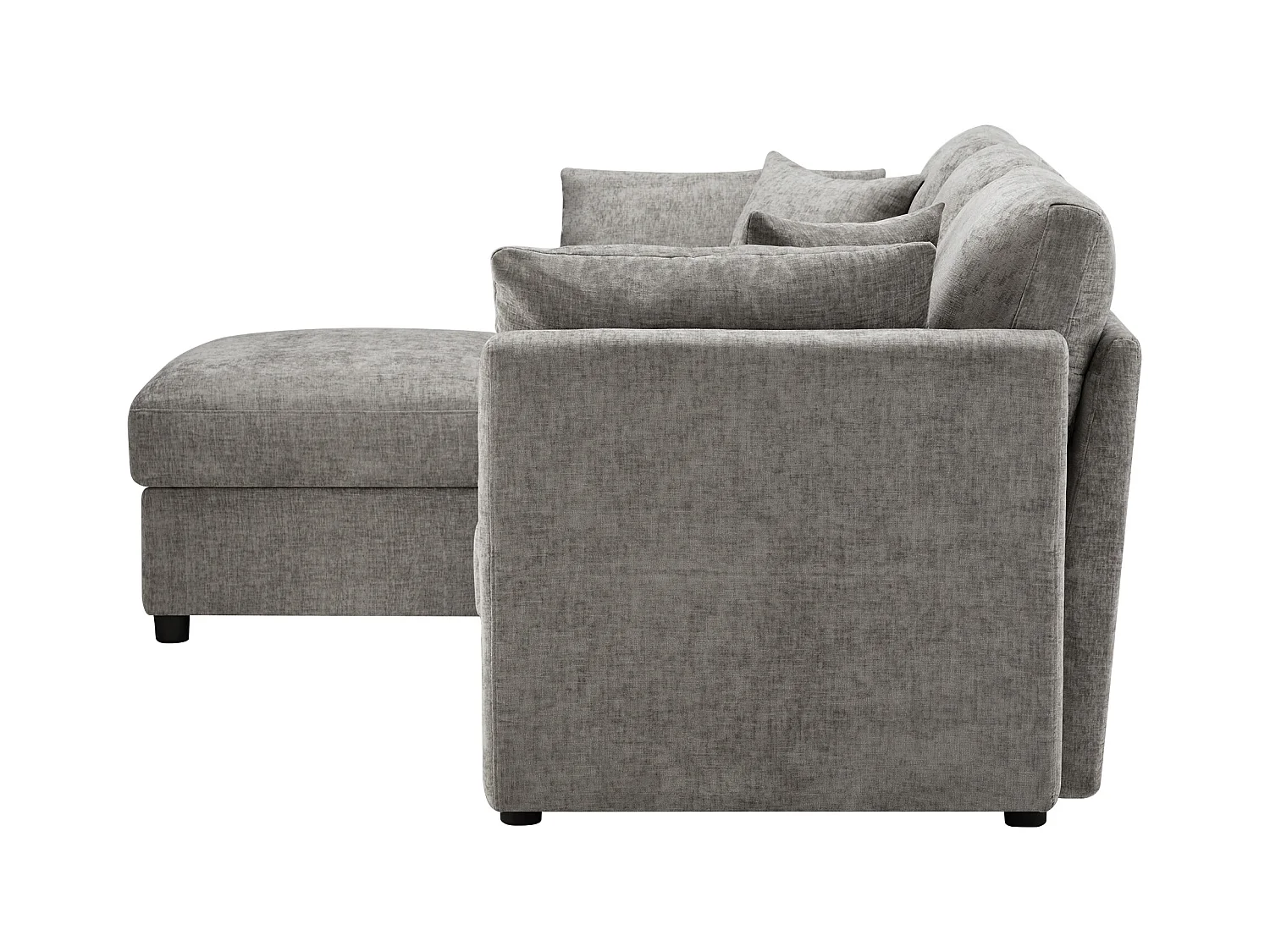 Canapé d'angle avec repose-pieds - Canapé 4 places avec 4 coussins et accoudoirs réglables - tissu chenille gris