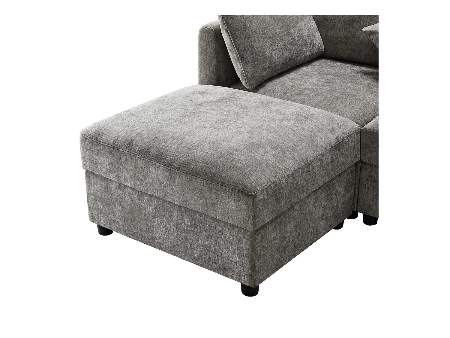 Canapé d'angle avec repose-pieds - Canapé 4 places avec 4 coussins et accoudoirs réglables - tissu chenille gris