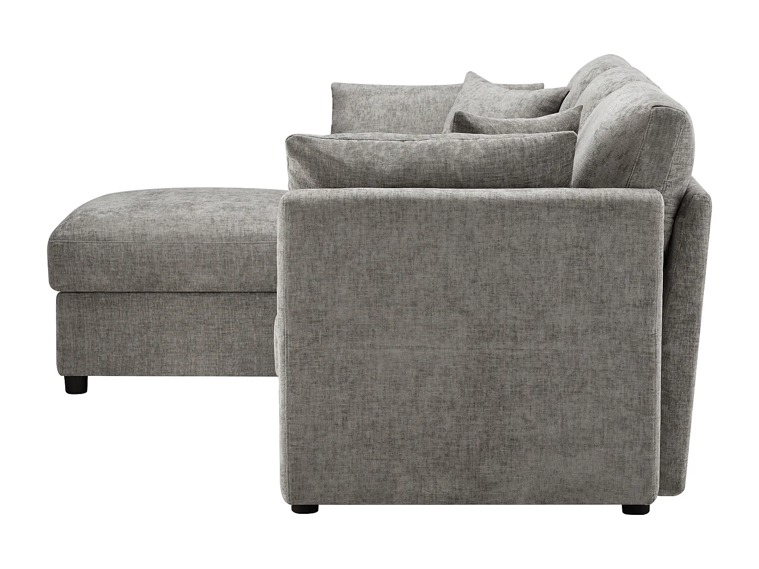 Hoekbank met voetenbank - 4-zitsbank met 4 kussens en verstelbare armleuningen - grijze chenille stof