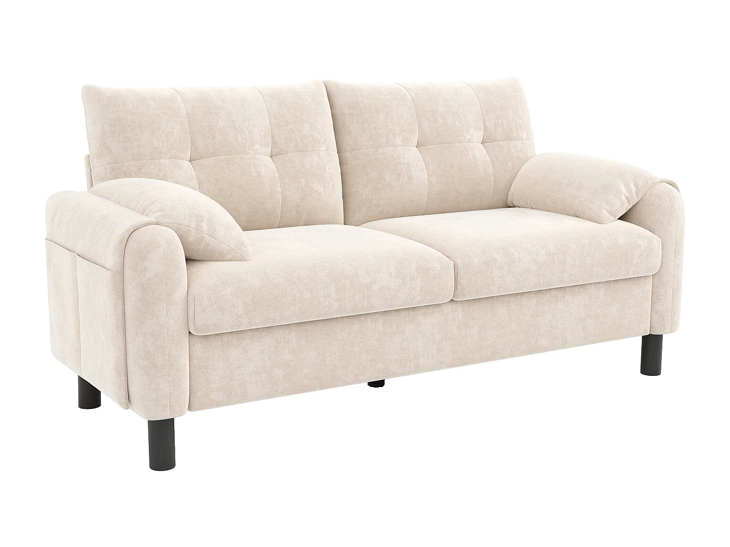 2-zitsbank met gestoffeerde rugleuning - Rechte bank met zijzakken en armleuningen - beige chenille