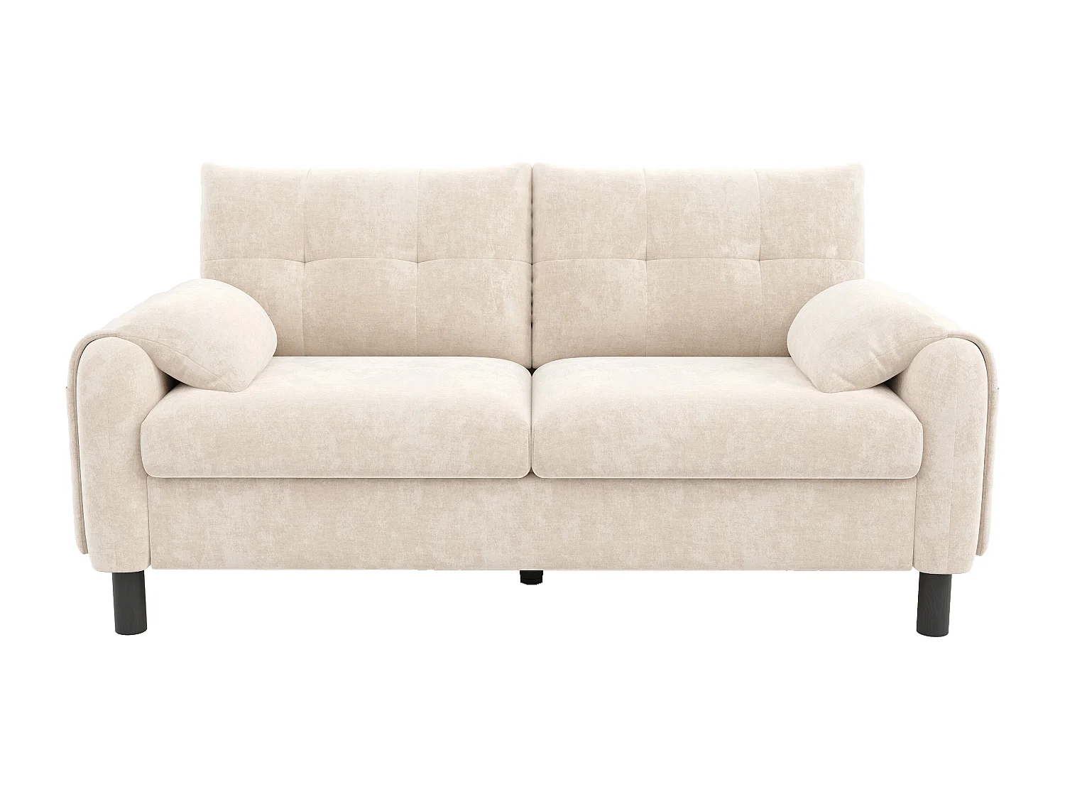 2-zitsbank met gestoffeerde rugleuning - Rechte bank met zijzakken en armleuningen - beige chenille