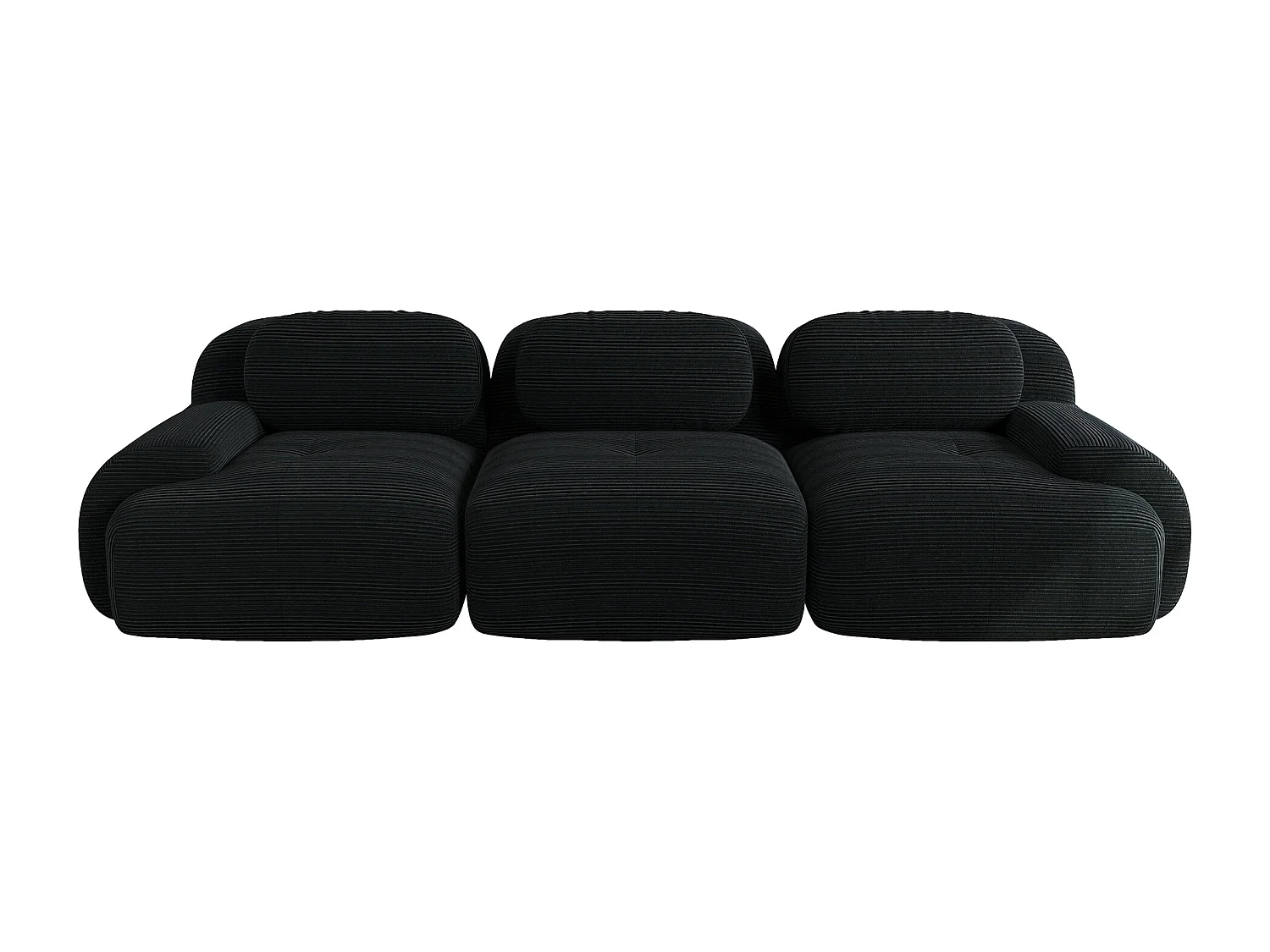 Canapé droit avec accoudoirs incurvés - Canapé 3 places avec dossier et coussins décoratifs - velours côtelé noir