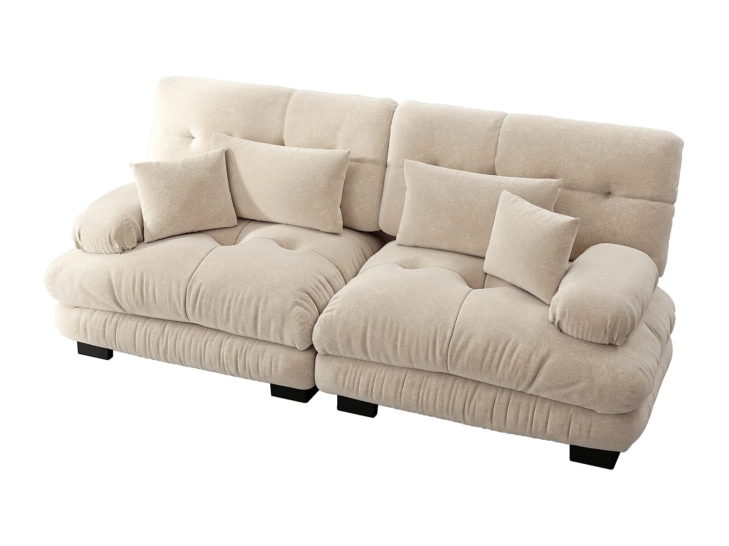 Canapé 2 places beige - Canapé droit avec 2 coussins lombaires et 2 coussins décoratifs - chenille