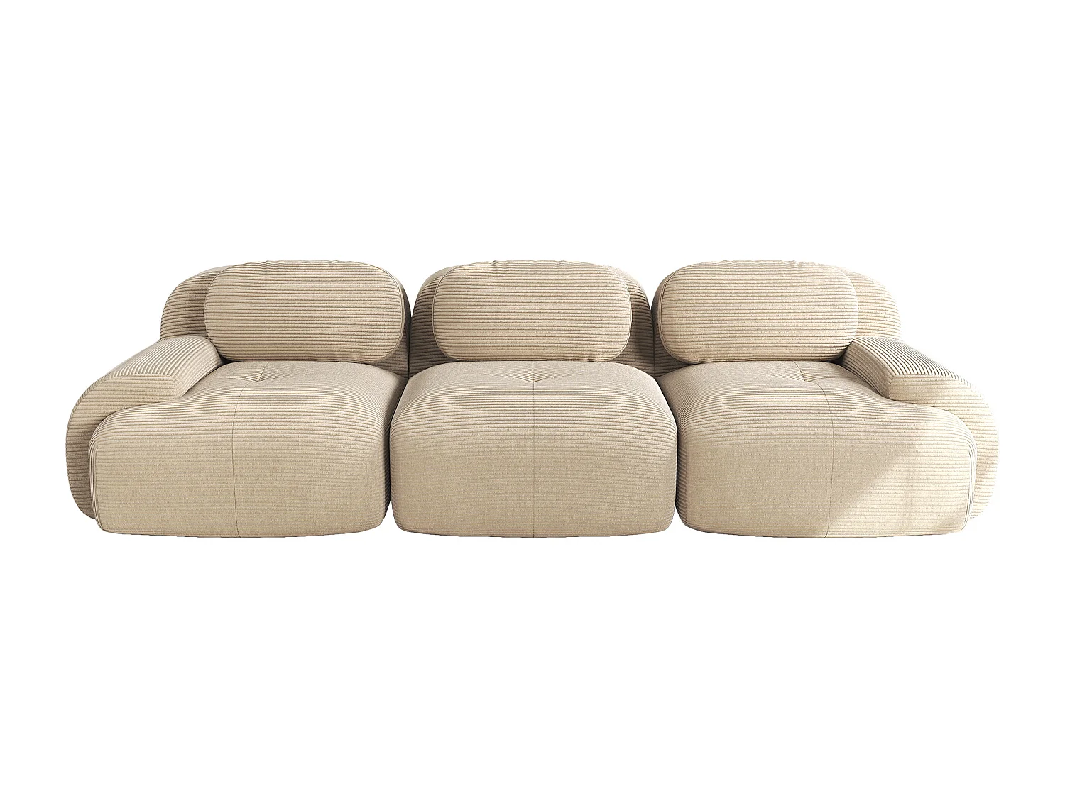 Canapé droit avec accoudoirs incurvés - Canapé 3 places avec dossier et coussins décoratifs - velours côtelé beige