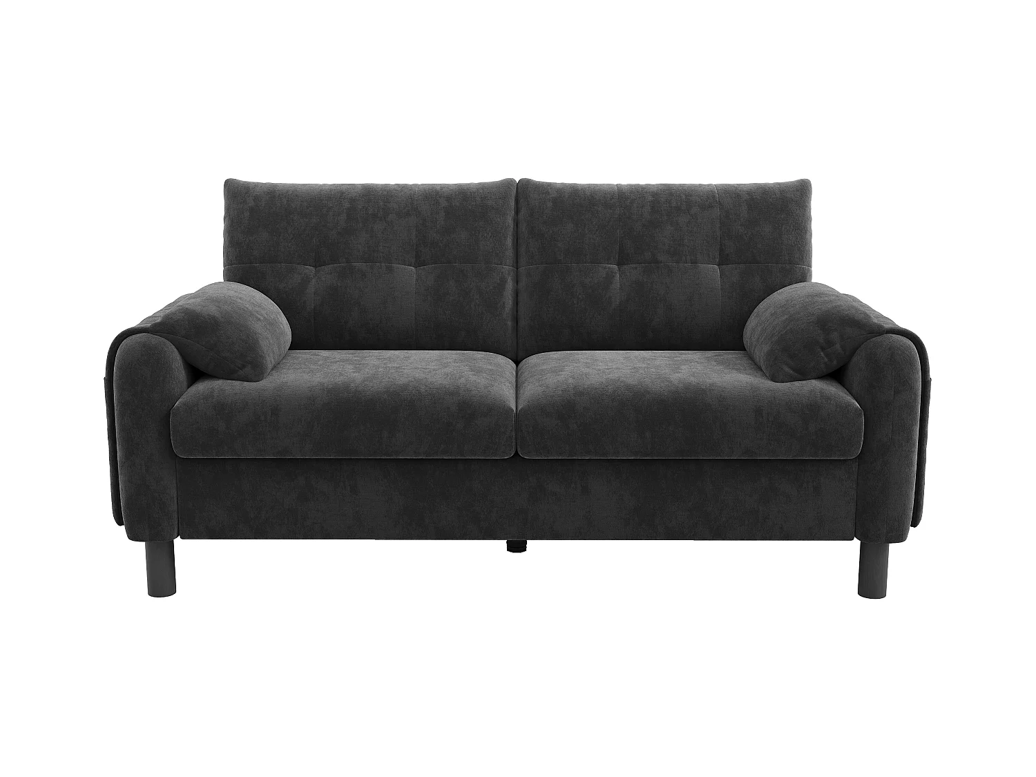 Canapé 2 places avec dossier rembourré - Canapé droit avec poches latérales et accoudoirs - chenille gris