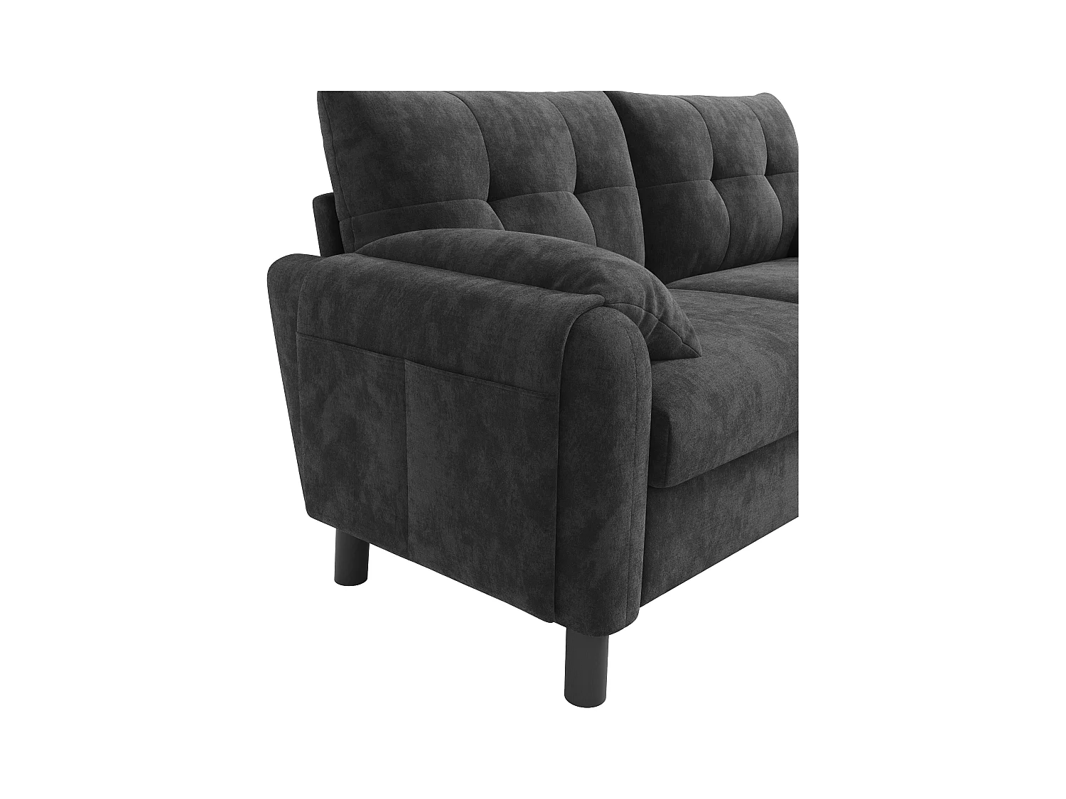 Canapé 2 places avec dossier rembourré - Canapé droit avec poches latérales et accoudoirs - chenille gris