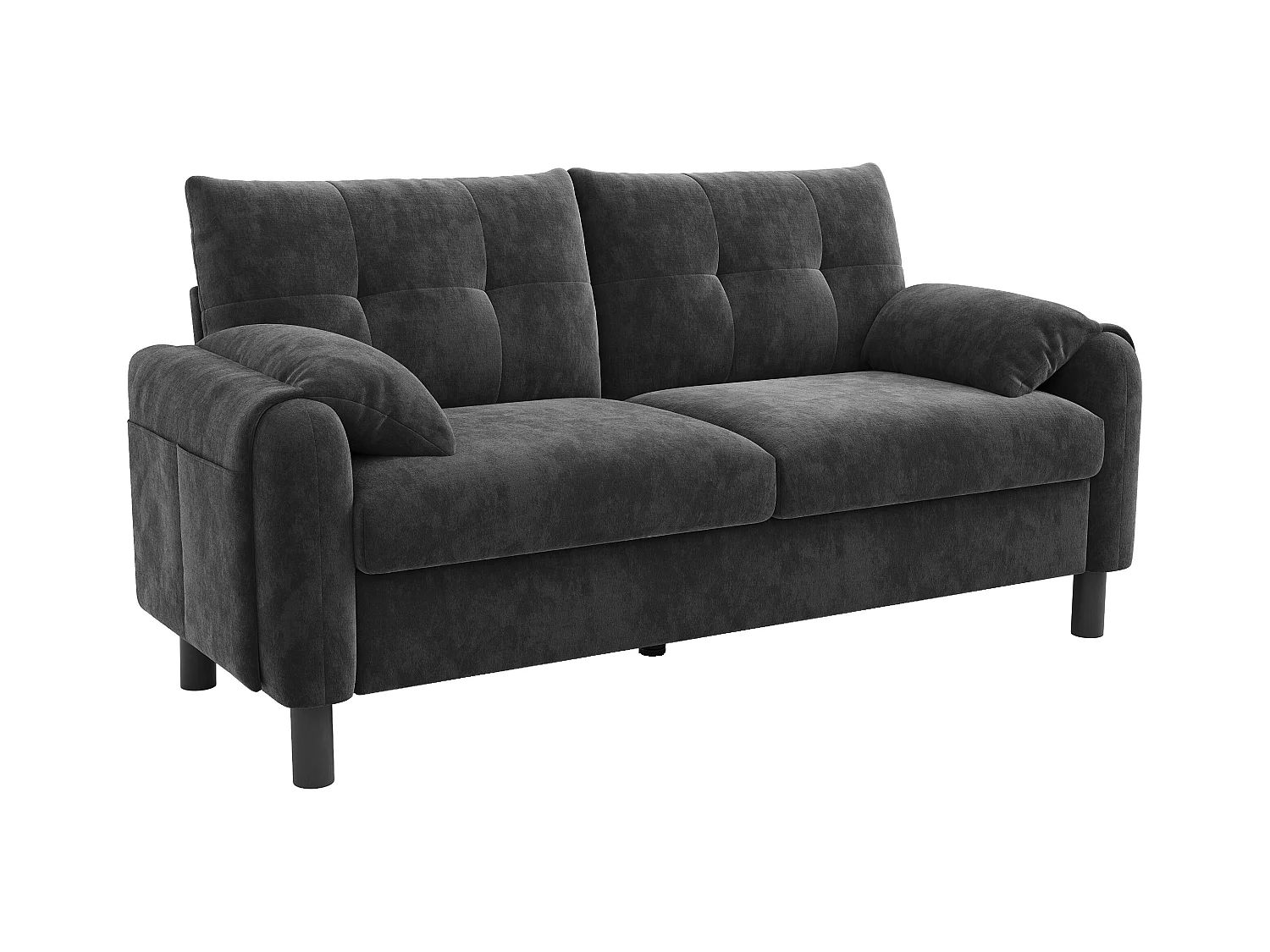 Canapé 2 places avec dossier rembourré - Canapé droit avec poches latérales et accoudoirs - chenille gris