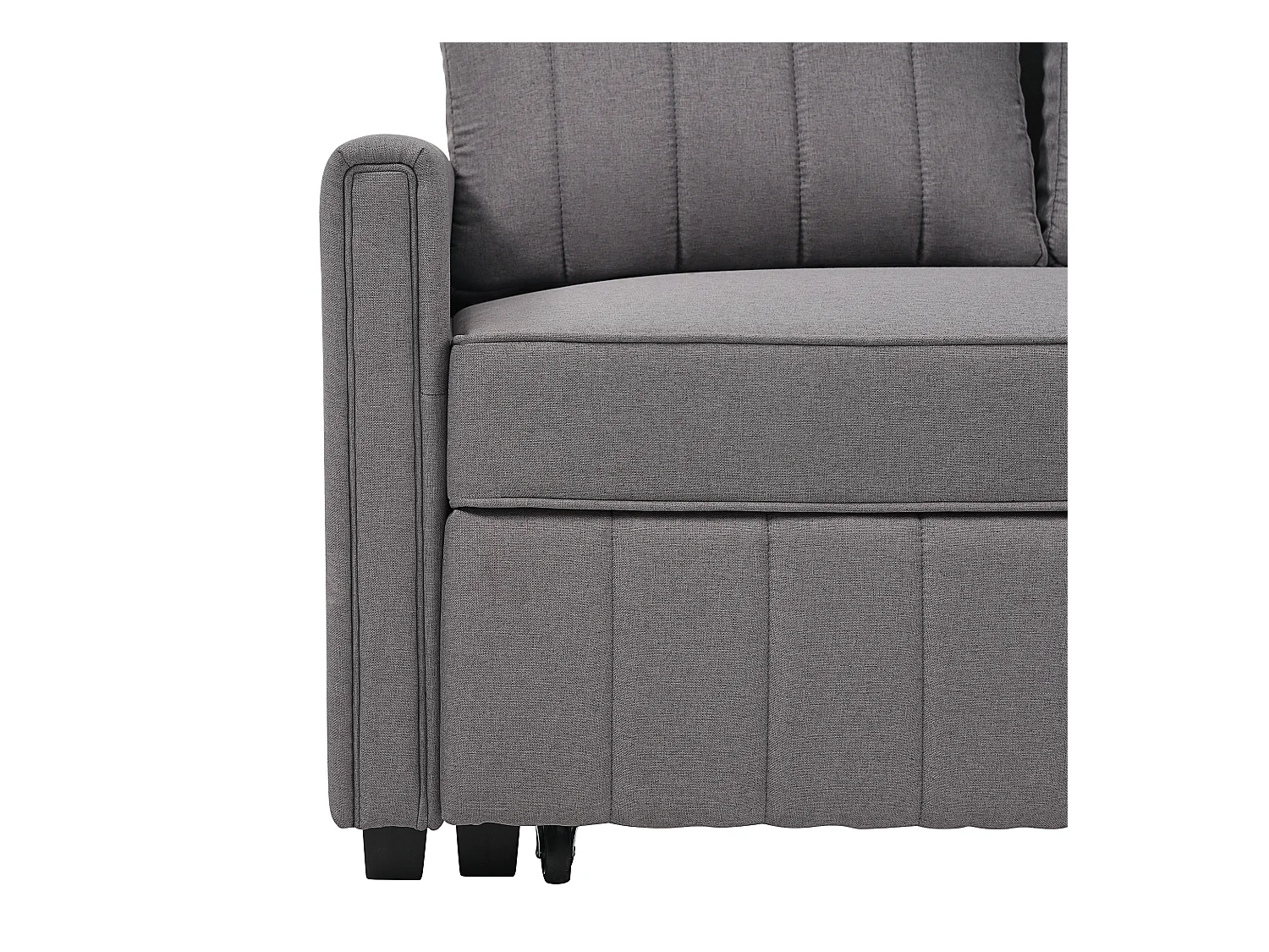 2-Sitzer-Sofa mit Ausziehfunktion - Relaxsofa mit Seitentaschen und 2 Kissen - Graues Leinen