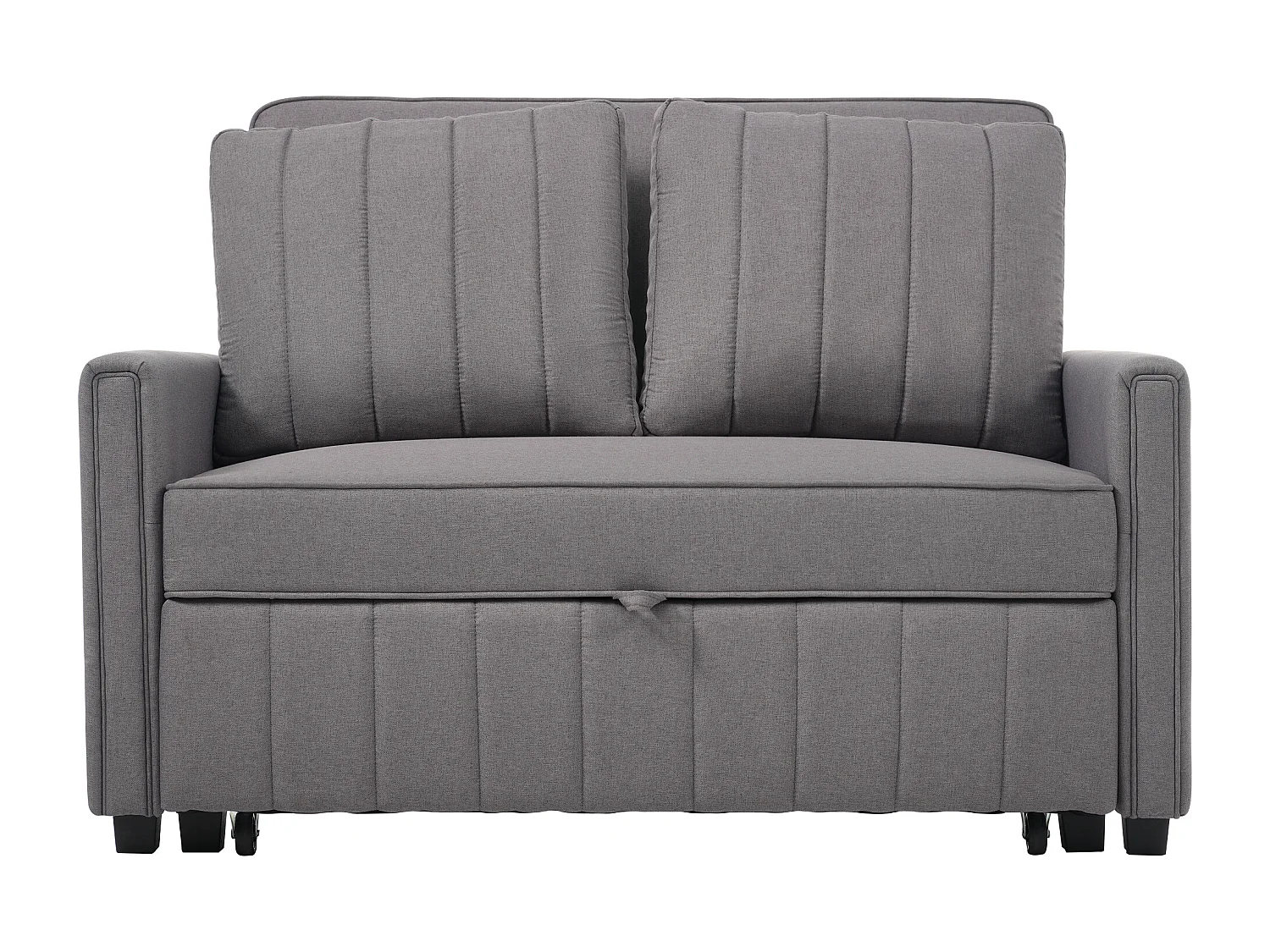 Sofá de 2 lugares com função de extensão - Sofá de relaxamento com bolsos laterais e 2 almofadas - Linho cinzento