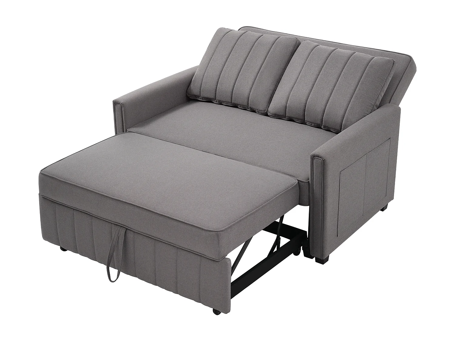 Sofá de 2 lugares com função de extensão - Sofá de relaxamento com bolsos laterais e 2 almofadas - Linho cinzento