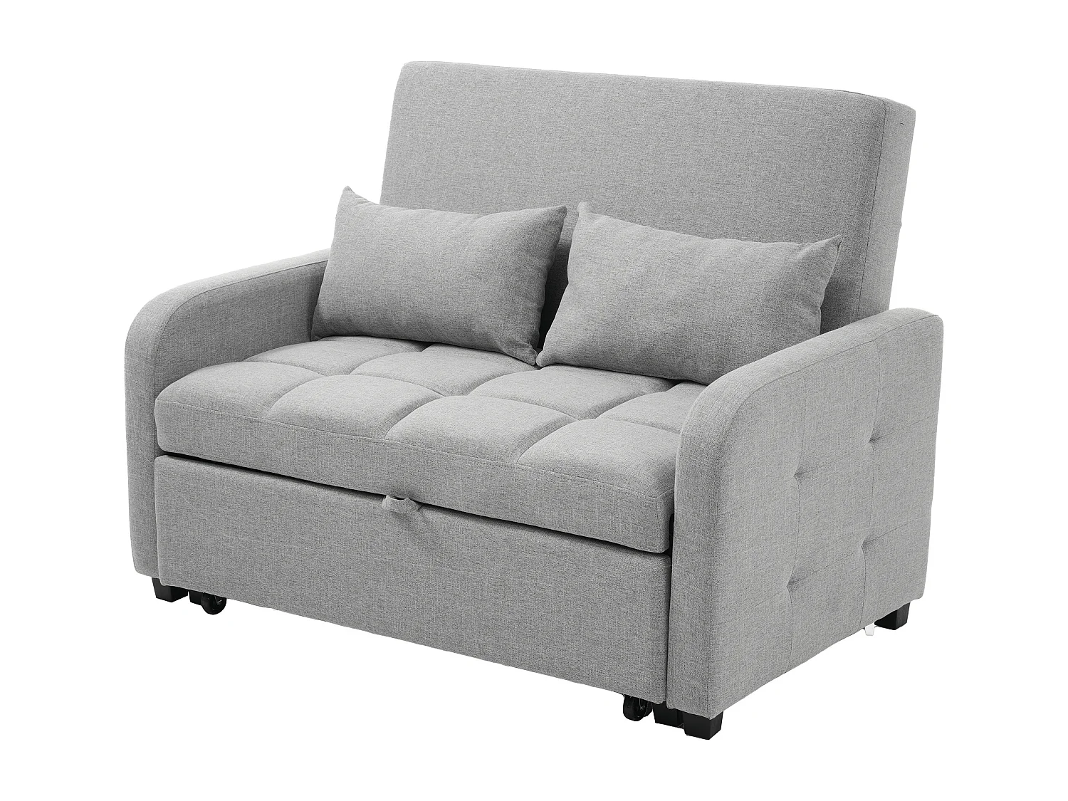 2-Sitzer Sofa mit Ausziehfunktion - Relaxsofa mit verstellbarer Rückenlehne und 2 Kissen - Leinen grau
