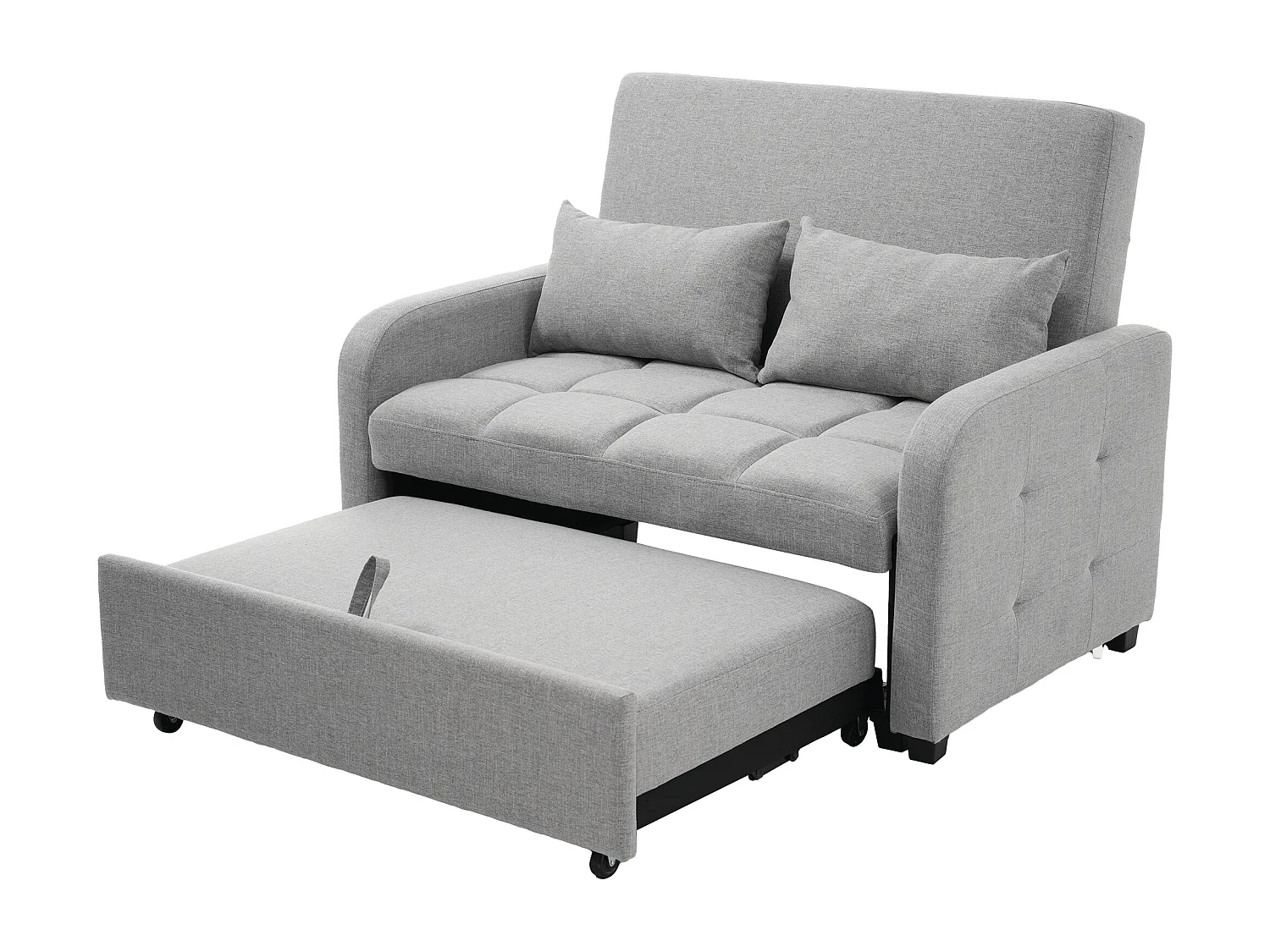 2-Sitzer Sofa mit Ausziehfunktion - Relaxsofa mit verstellbarer Rückenlehne und 2 Kissen - Leinen grau