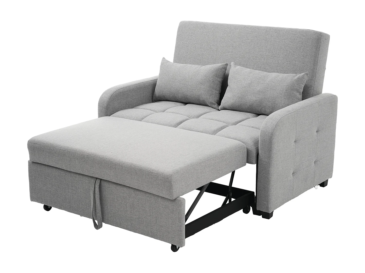 Canapé 2 places avec fonction gigogne - Canapé relaxation avec dossier réglable et 2 coussins - Lin gris