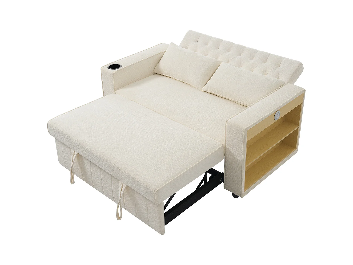 Canapé avec fonction gigogne - Canapé de salon avec porte-gobelet et port de charge USB - etagère de rangement - chenille beige