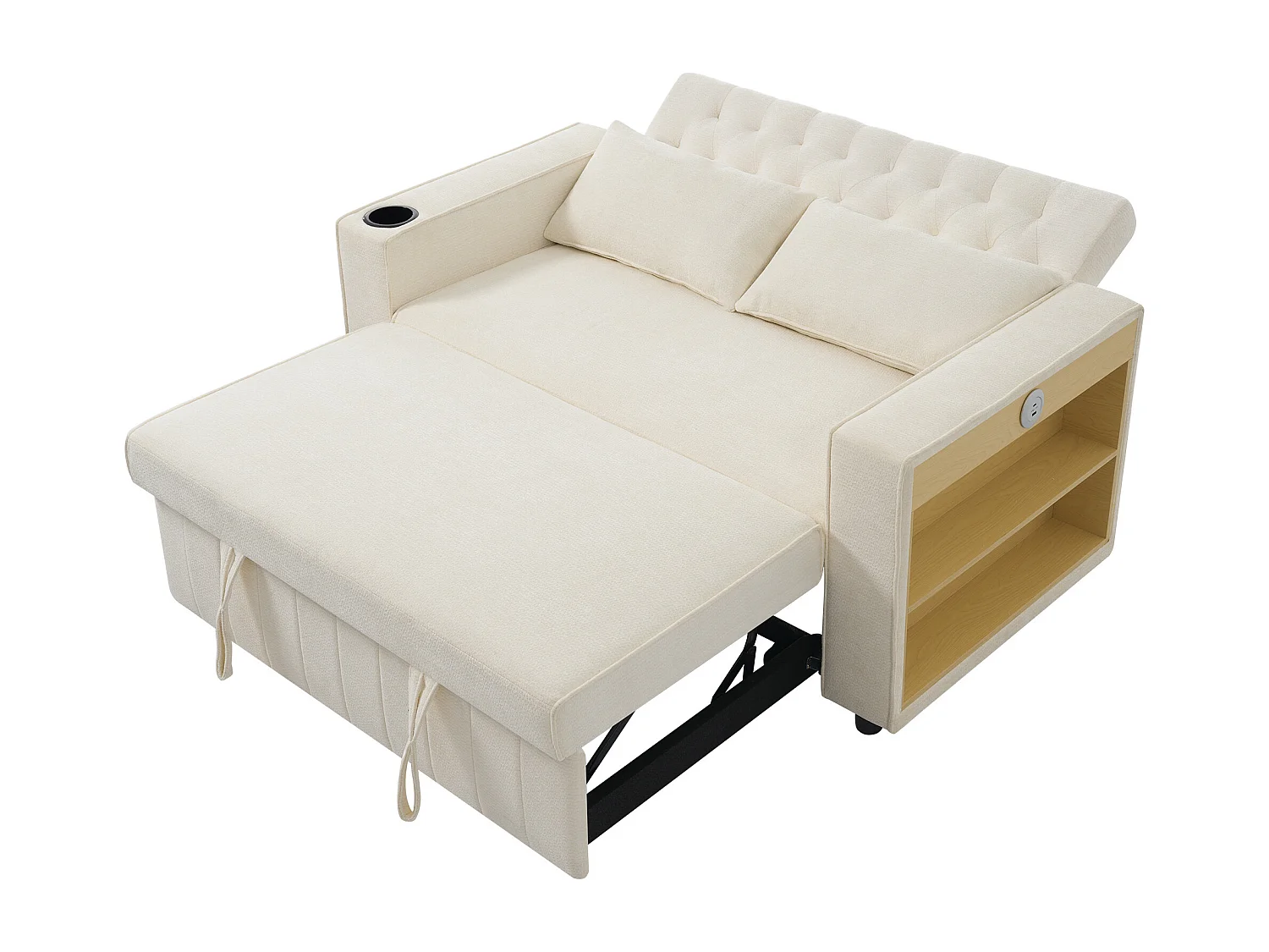 Canapé avec fonction gigogne - Canapé de salon avec porte-gobelet et port de charge USB - etagère de rangement - chenille beige