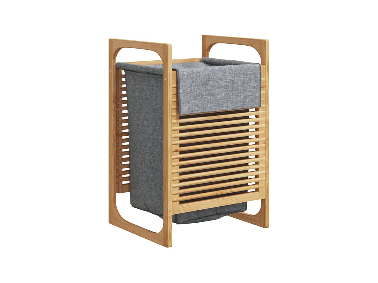Wäschekorb mit Innentasche in Grau 32x30x36,5 cm Bambus