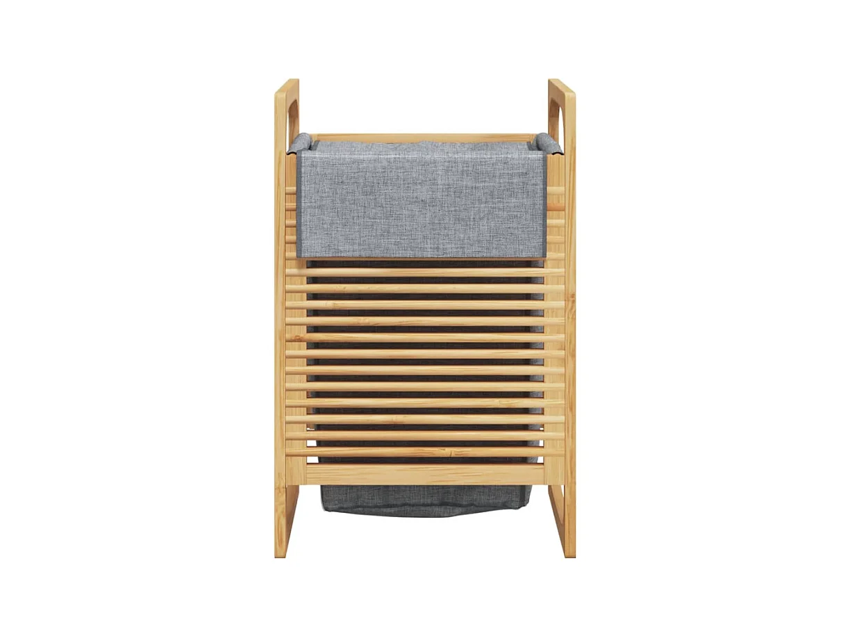 Wäschekorb mit Innentasche in Grau 32x30x36,5 cm Bambus