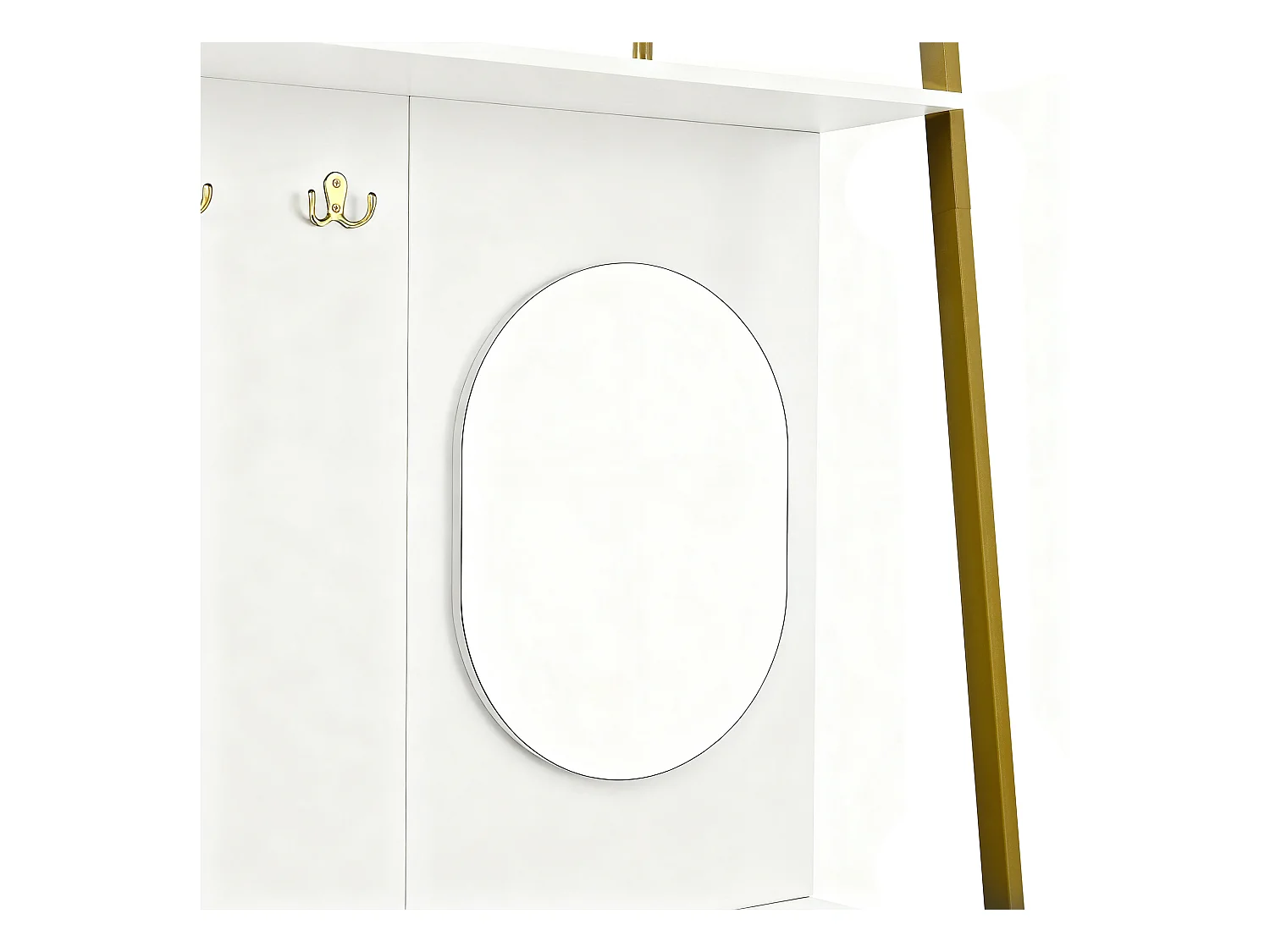 Porte-manteau blanc avec miroir – Vestiaire à 2 portes et patères – rangement ouvert et structure métallique