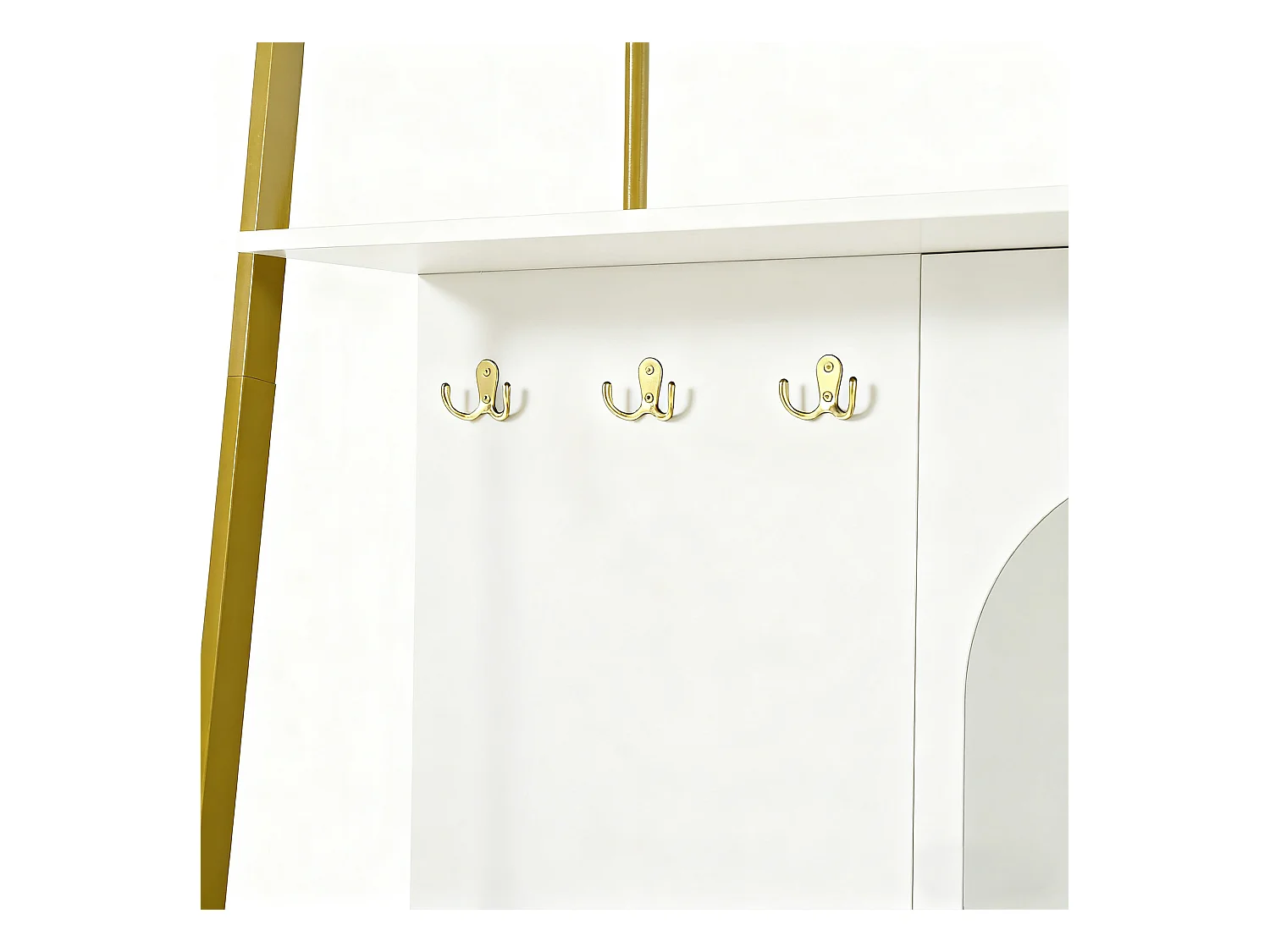 Porte-manteau blanc avec miroir – Vestiaire à 2 portes et patères – rangement ouvert et structure métallique