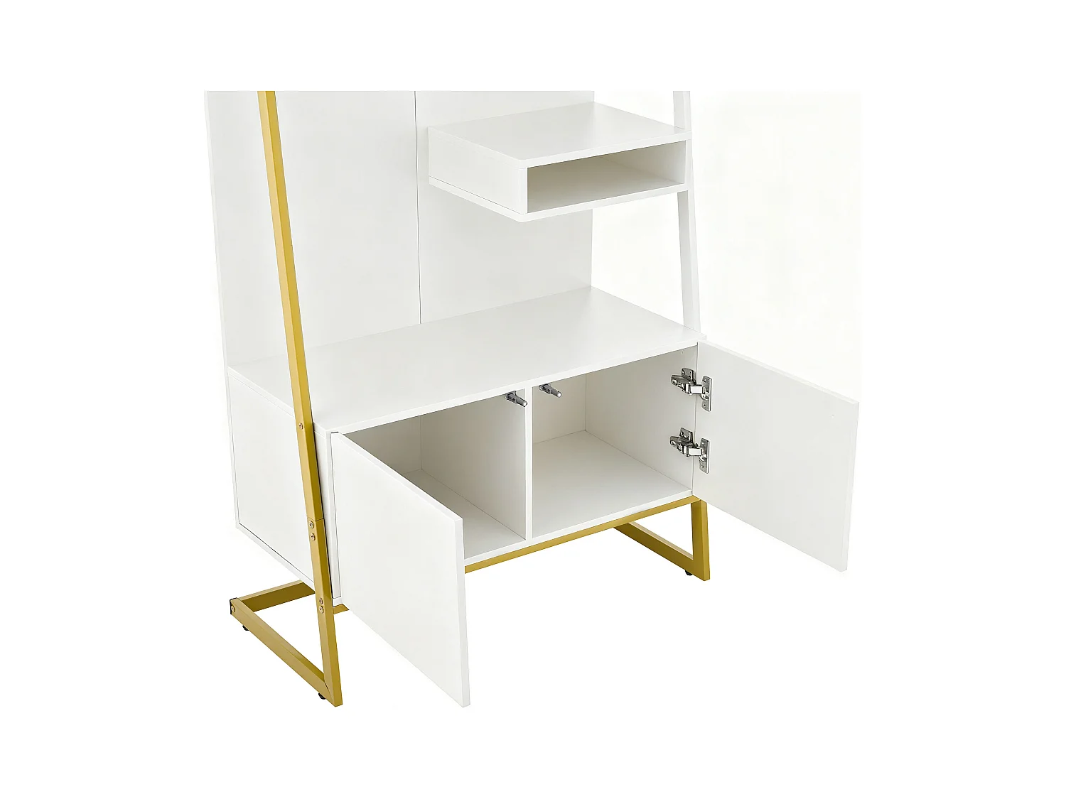 Porte-manteau blanc avec miroir – Vestiaire à 2 portes et patères – rangement ouvert et structure métallique