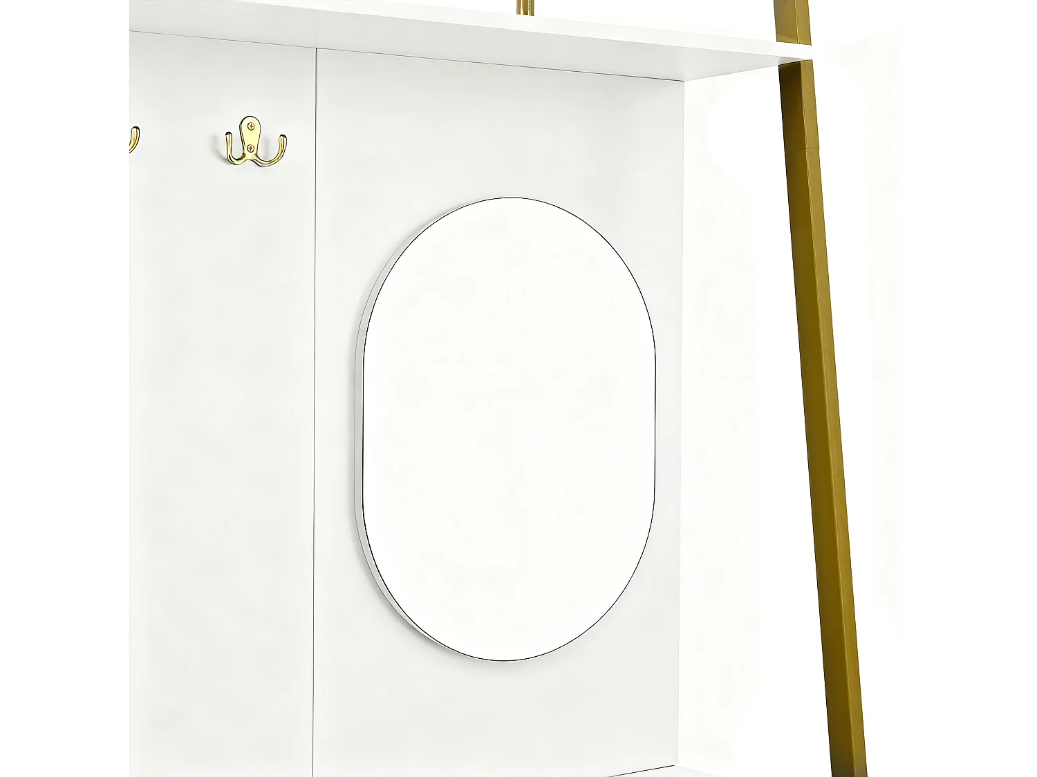 Porte-manteau blanc avec miroir – Vestiaire à 2 portes et patères – rangement ouvert et structure métallique