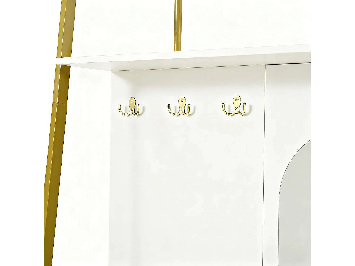 Porte-manteau blanc avec miroir – Vestiaire à 2 portes et patères – rangement ouvert et structure métallique