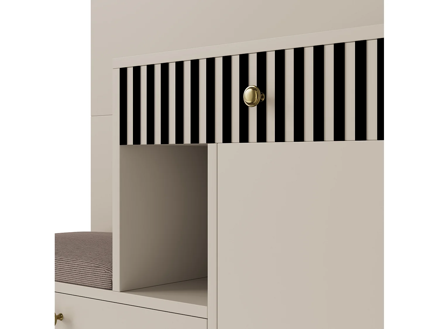 Perchero beige con espejo - Armario 1 cajón y 2 puertas - con cojines y ganchos