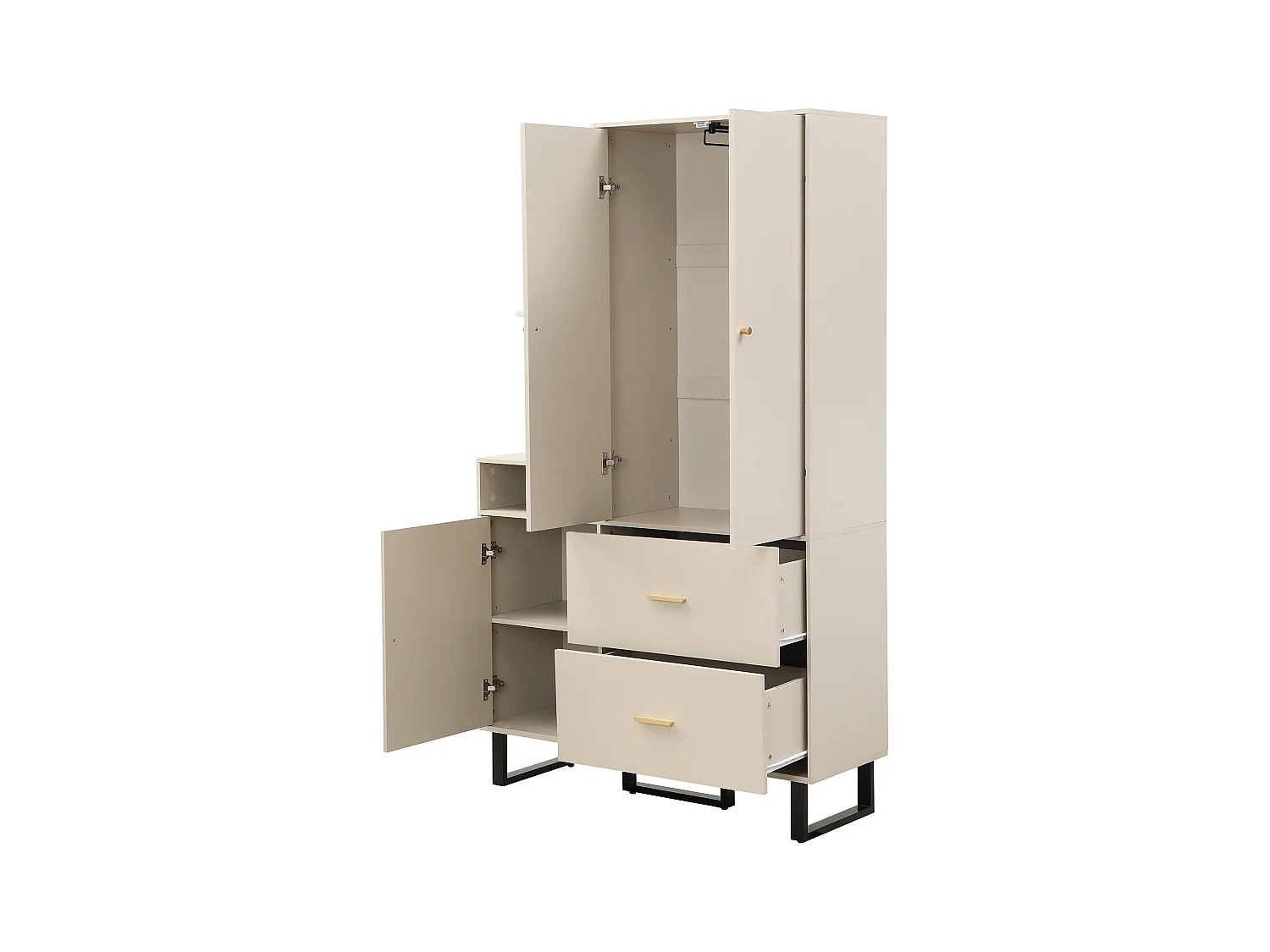 Cabide bege - roupeiro com 2 gavetas e 3 portas - arrumação aberta