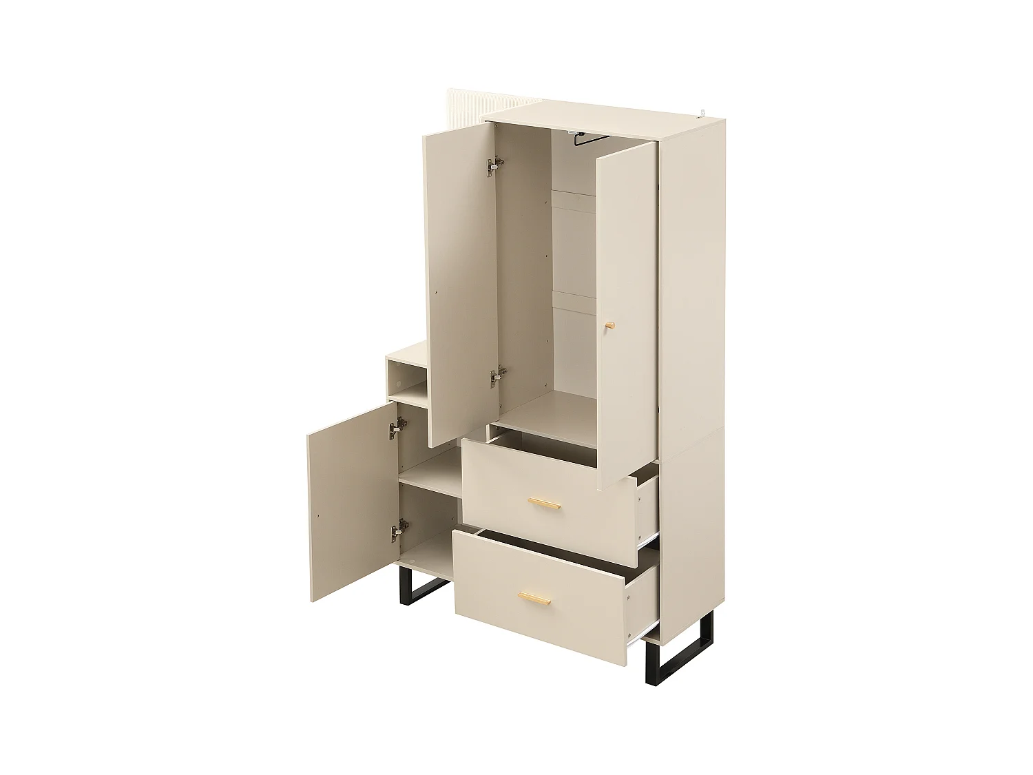 Cabide bege - roupeiro com 2 gavetas e 3 portas - arrumação aberta