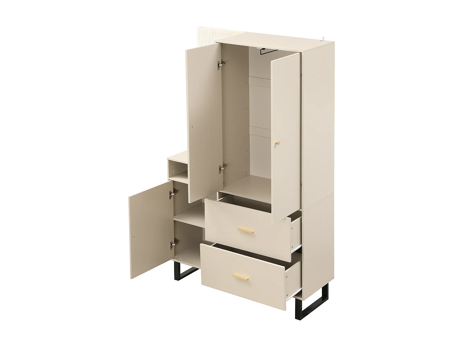 Perchero beige - Armario de 2 cajones y 3 puertas - Almacenamiento abierto