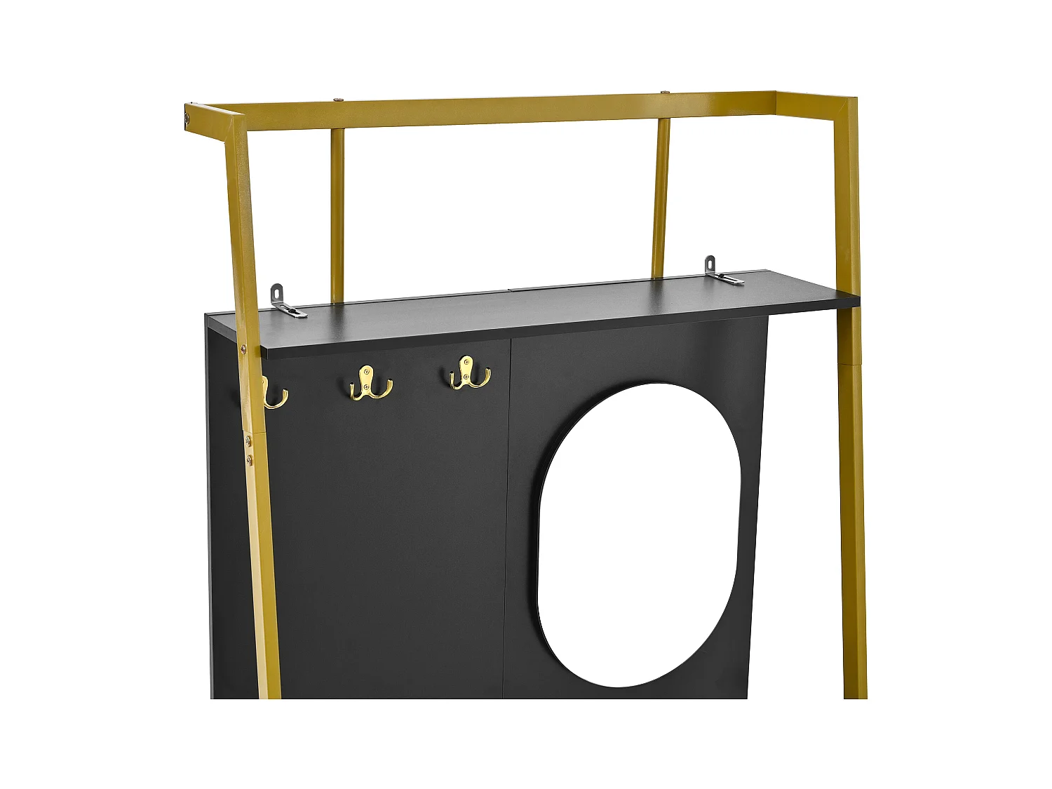 Porte-manteau noir avec miroir – Vestiaire à 2 portes et patères – rangement ouvert et structure métallique