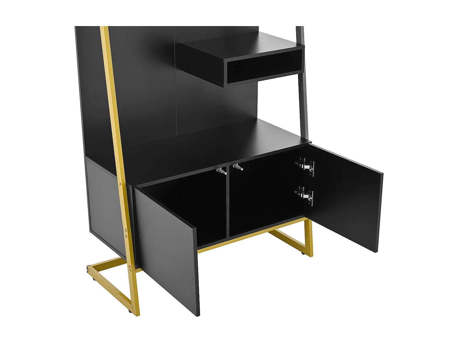 Porte-manteau noir avec miroir – Vestiaire à 2 portes et patères – rangement ouvert et structure métallique