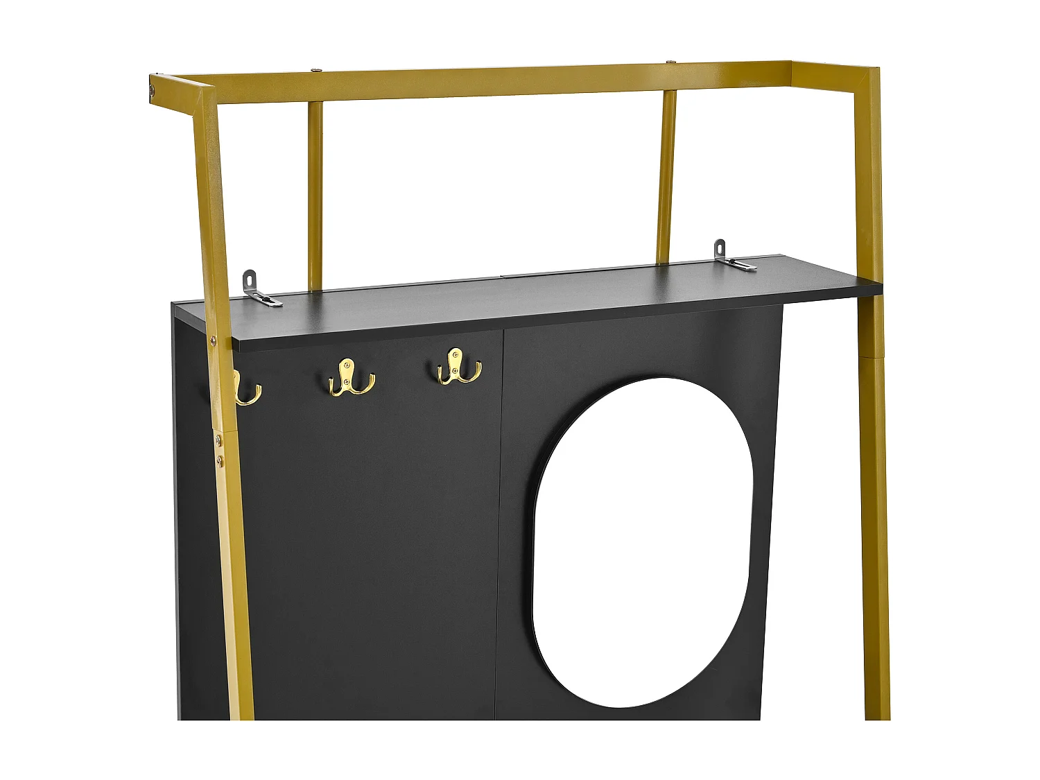 Porte-manteau noir avec miroir – Vestiaire à 2 portes et patères – rangement ouvert et structure métallique