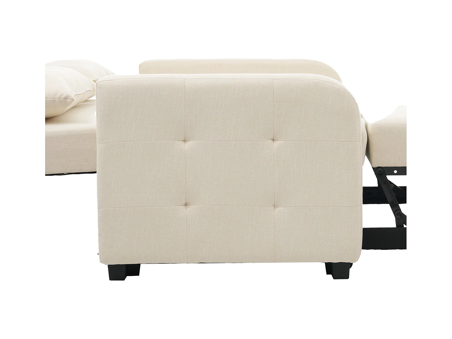 2-Sitzer Sofa mit Ausziehfunktion - Relaxsofa mit verstellbarer Rückenlehne und 2 Kissen - Beiges Leinen