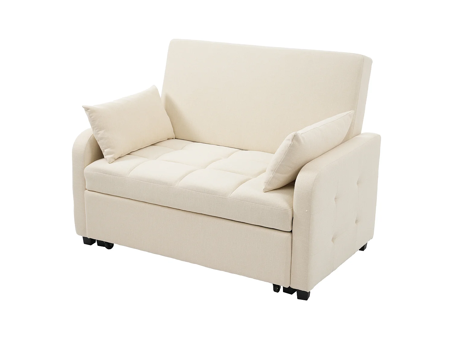 2-Sitzer Sofa mit Ausziehfunktion - Relaxsofa mit verstellbarer Rückenlehne und 2 Kissen - Beiges Leinen