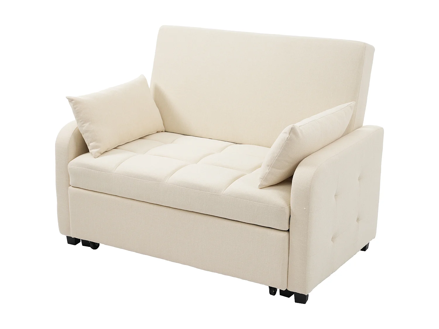 Sofá de 2 lugares com função de extensão - Sofá de relaxamento com encosto ajustável e 2 almofadas - Linho bege