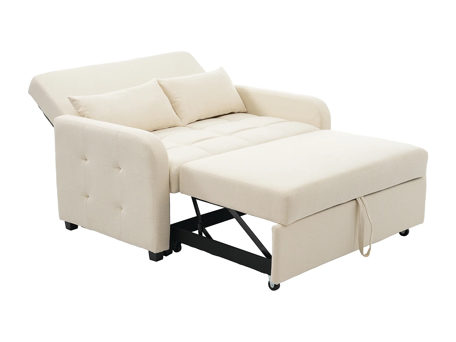 Sofá de 2 lugares com função de extensão - Sofá de relaxamento com encosto ajustável e 2 almofadas - Linho bege