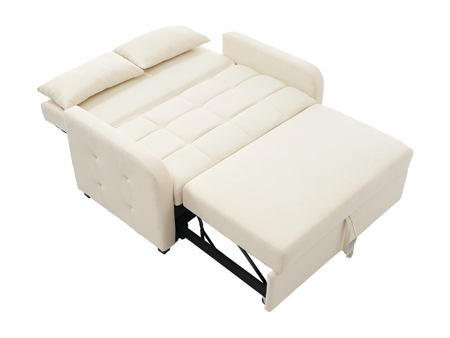 Sofá de 2 lugares com função de extensão - Sofá de relaxamento com encosto ajustável e 2 almofadas - Linho bege