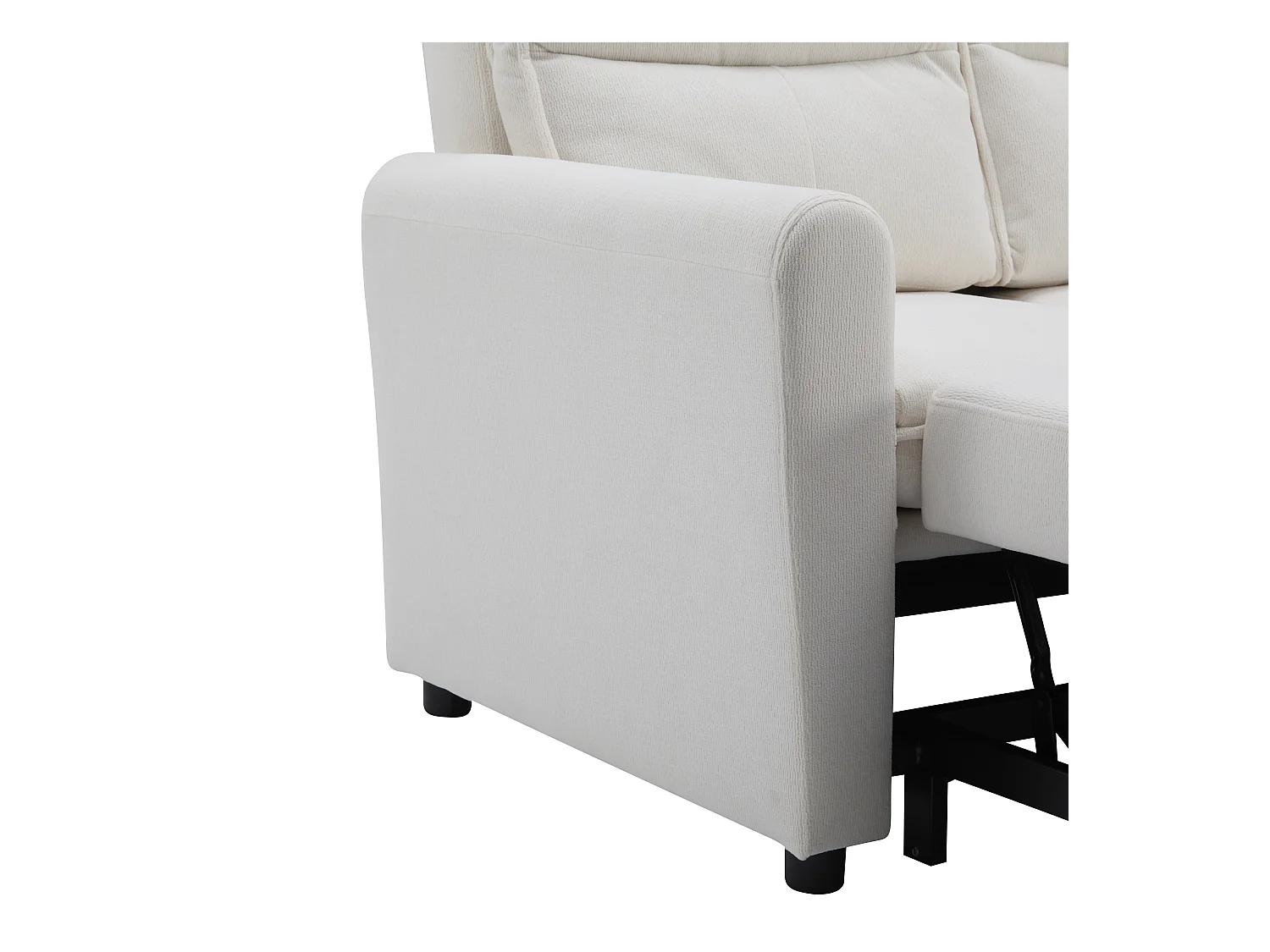 Canapé droit en velours beige - Canapé relaxation avec fonction gigogne et dossier réglable - dossier et accoudoirs