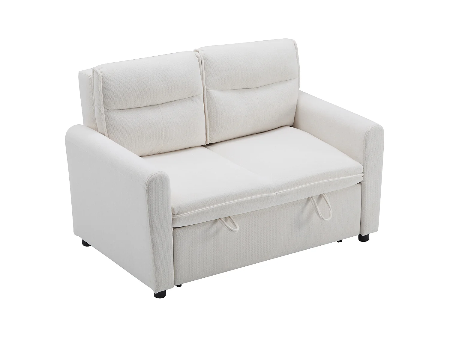 Canapé droit en velours beige - Canapé relaxation avec fonction gigogne et dossier réglable - dossier et accoudoirs