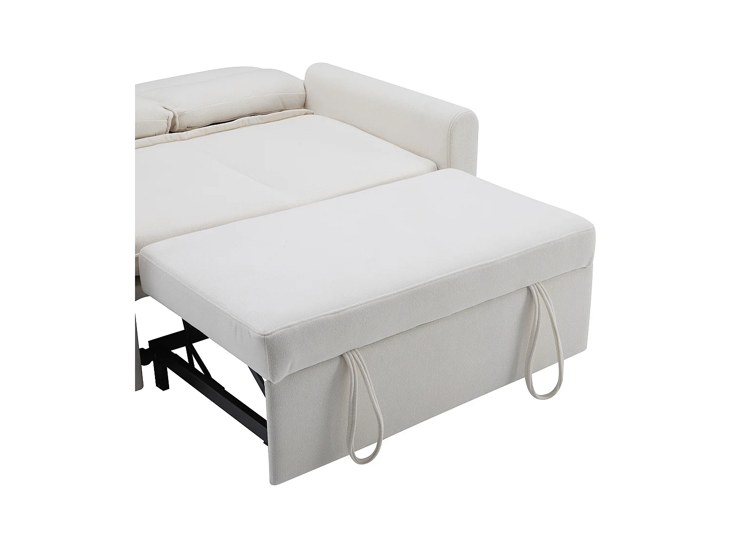 Canapé droit en velours beige - Canapé relaxation avec fonction gigogne et dossier réglable - dossier et accoudoirs