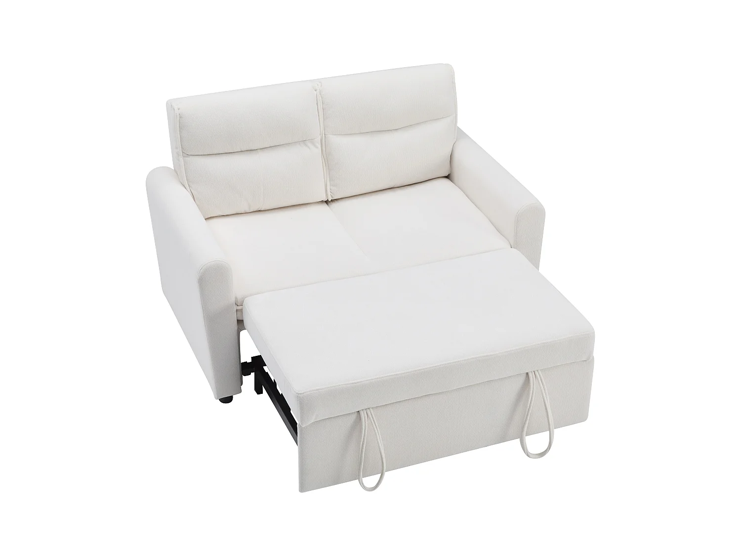 Canapé droit en velours beige - Canapé relaxation avec fonction gigogne et dossier réglable - dossier et accoudoirs