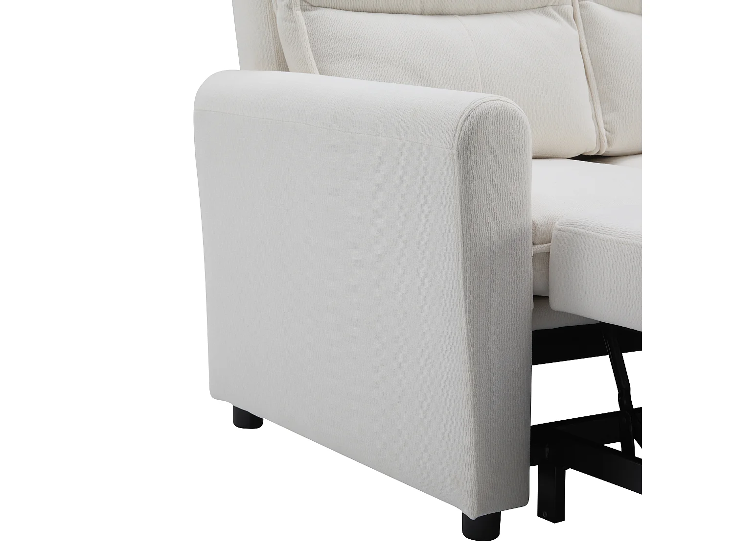 Canapé droit en velours beige - Canapé relaxation avec fonction gigogne et dossier réglable - dossier et accoudoirs