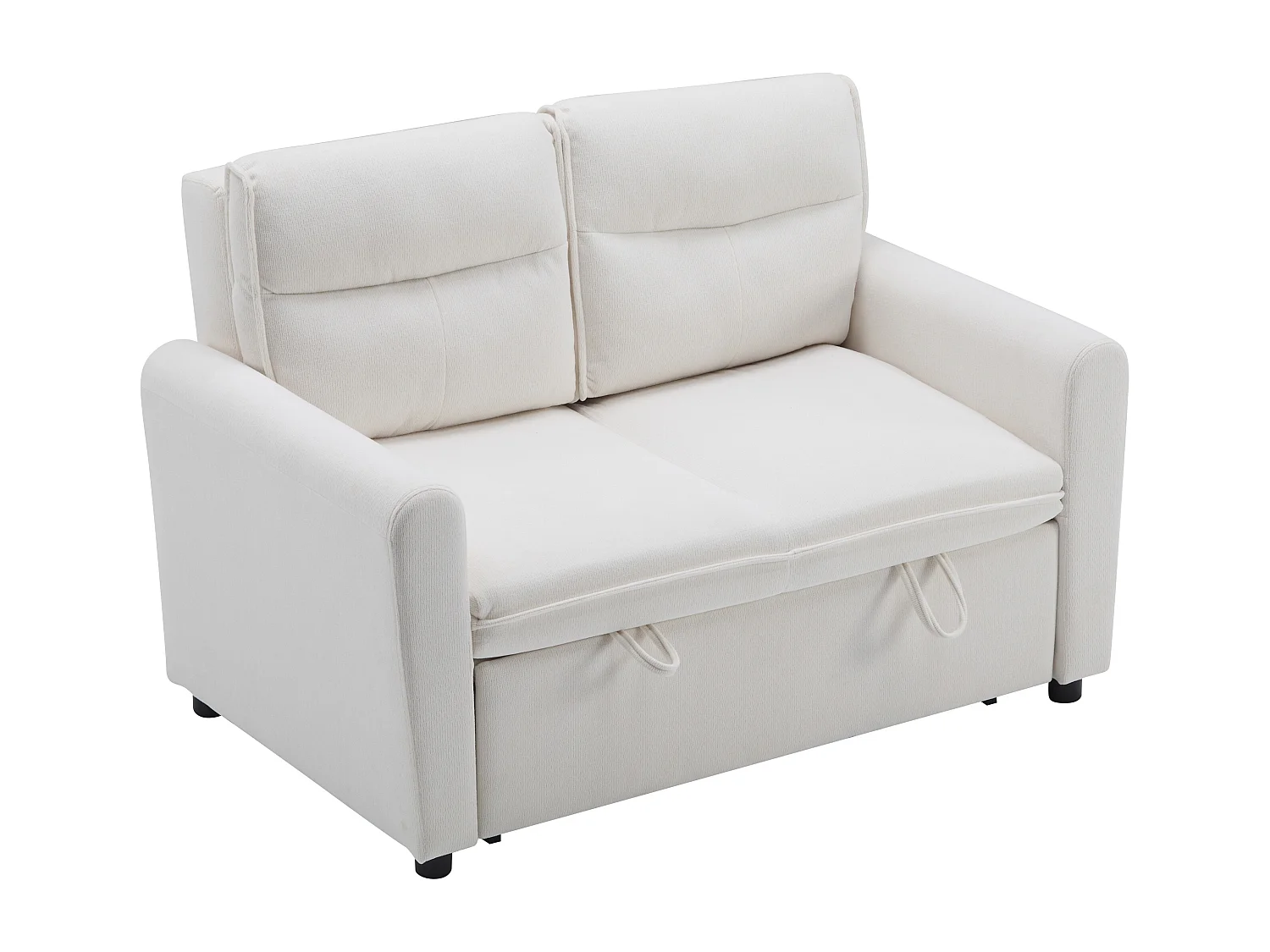 Canapé droit en velours beige - Canapé relaxation avec fonction gigogne et dossier réglable - dossier et accoudoirs