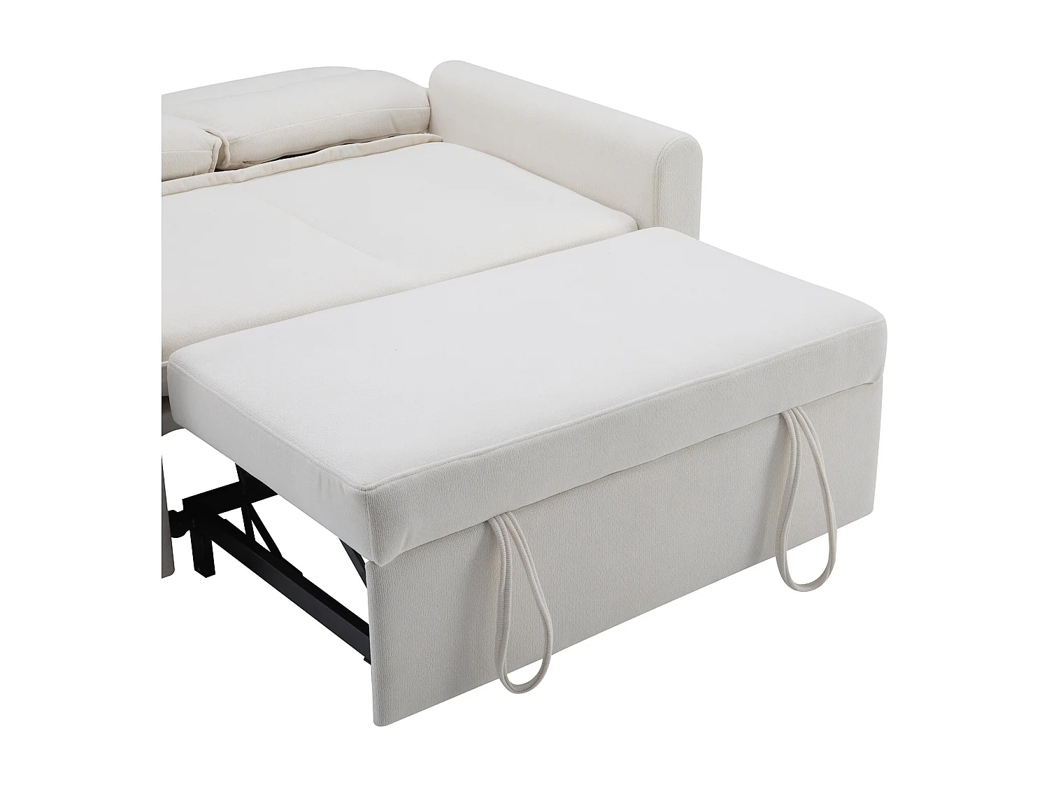 Canapé droit en velours beige - Canapé relaxation avec fonction gigogne et dossier réglable - dossier et accoudoirs